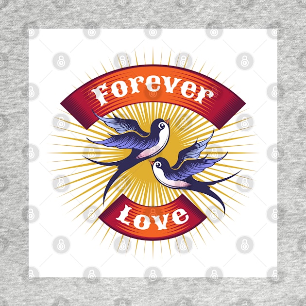 Two Swallows and Banner with wordings Forever Love by devaleta